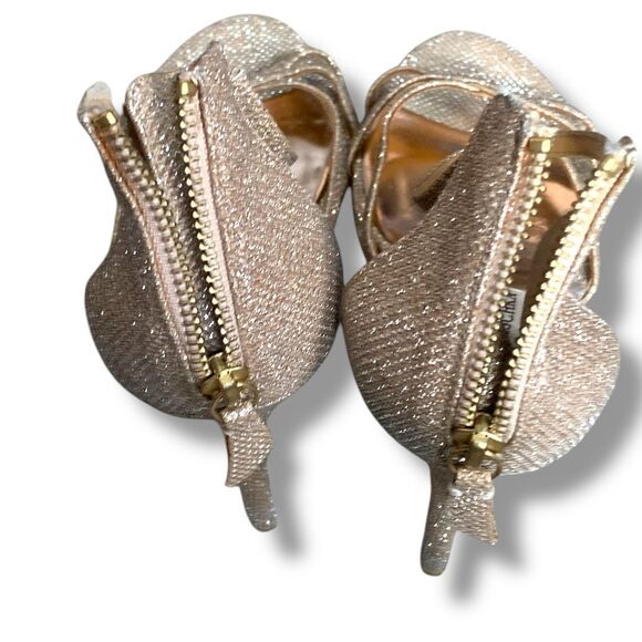 Badgley Mischka Gold Glitter Heels Size 9 Zip Back Strappy Platform Stilettos - Picture 11 of 11